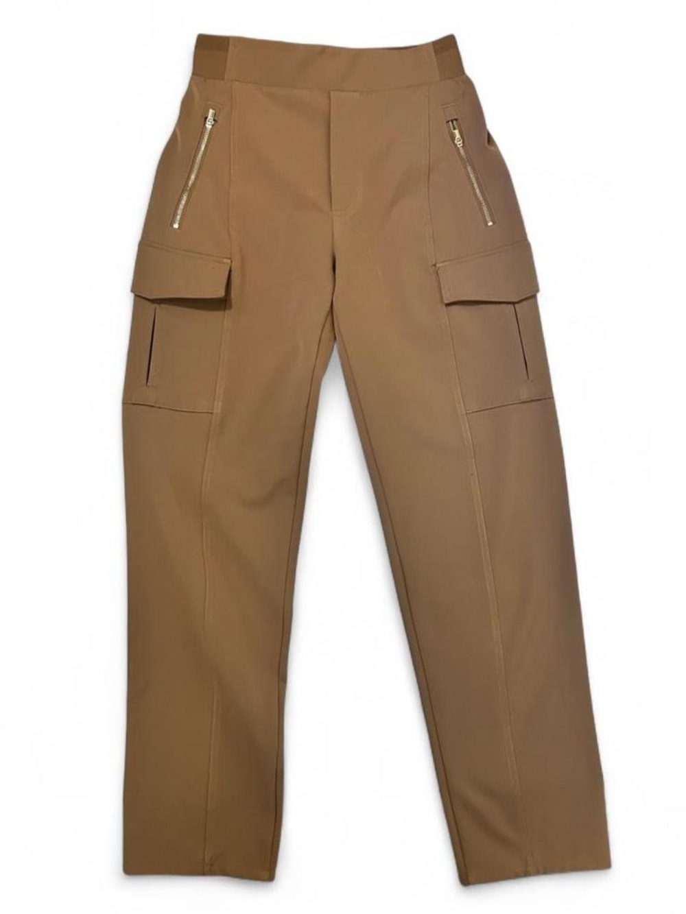 Athleta Women’s High Rise Endless Cargo Pants in Tan with Gold Zippers
